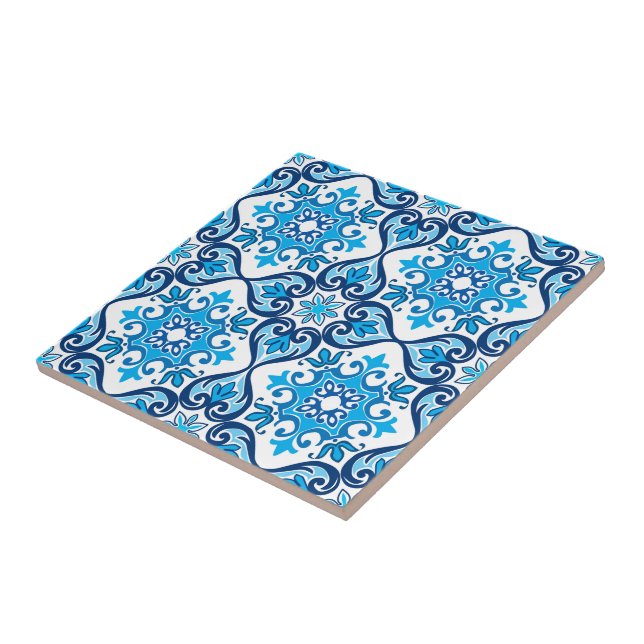 💙 Vackblå - vita Azulejos X, keramiska T Kakelplatta (Sidan)