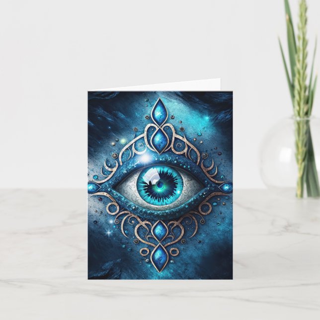 Vackblått alla som ser Öga Illuminati Kort (Framsida)