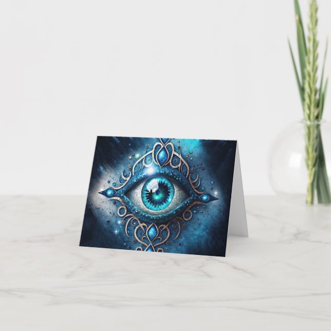 Vackblått alla som ser Öga Illuminati Kort (Framsida)