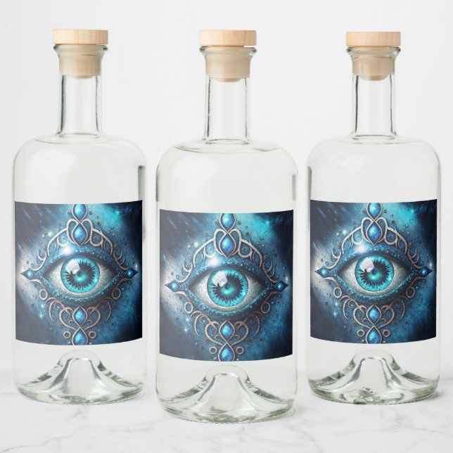 Vackblått alla som ser Öga Illuminati Spritflaskor Etikett (Flaskor)