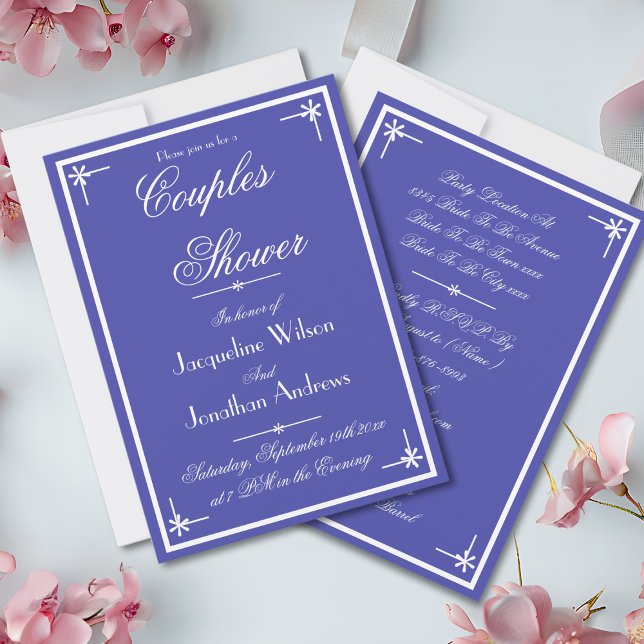 Vackblått - Coola Classic Chic Par Shower Inbjudningar (Beautiful Blue with White Script - Cool Classic Chic Couples Shower Invitation)