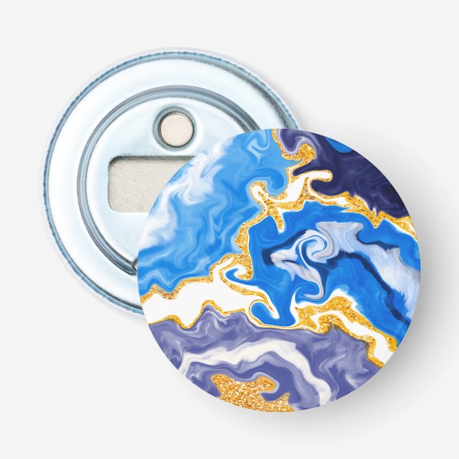 Vackblått, Guld och Vita Swirls som Vatten Flasköppnare (Framsidan)