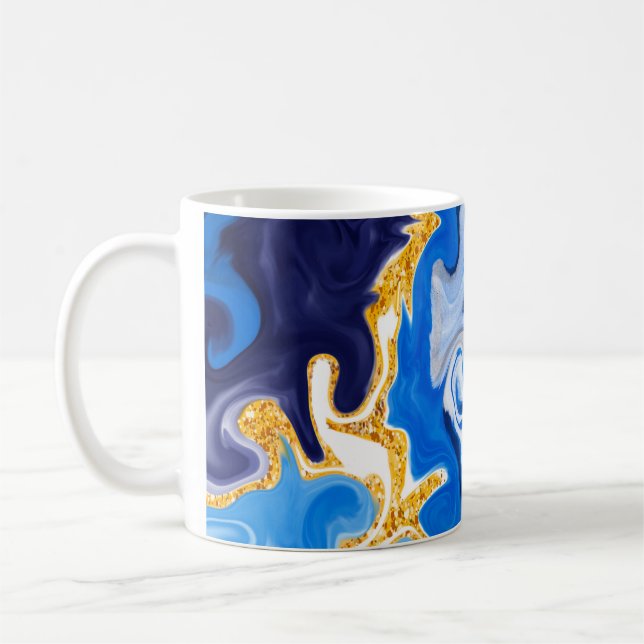 Vackblått, Guld och Vita Swirls som Vatten Kaffemugg (Vänster)