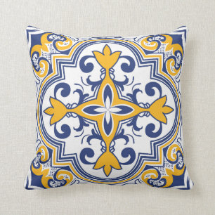 💙 Vackblått och gult Azulejos 9 Throw Pi Kudde