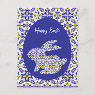 🐰 💙 💛 Vackblått och gult Azulejos Helg Vykort