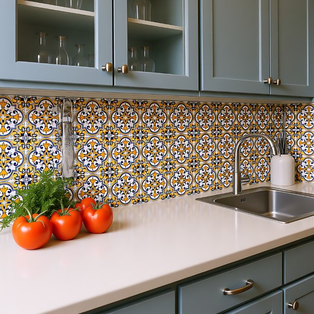 💙 Vackblått och gult Azulejos IX. Kakelplatta (💙💛 Beautiful blue and yellow Azulejos IX,)