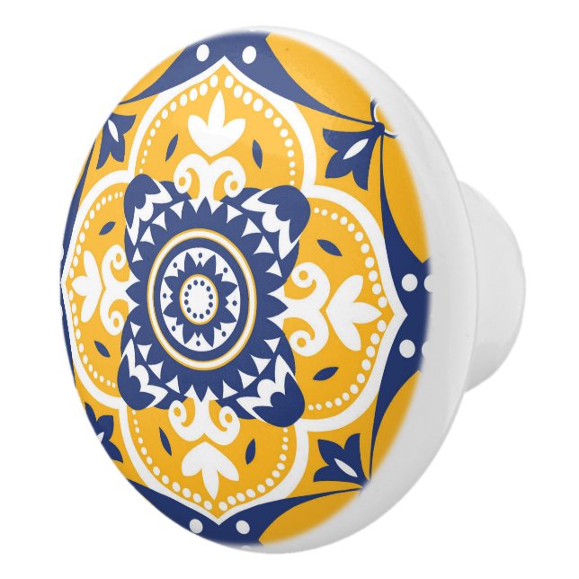 💛 💙 🤍 Vackblått och gult Azulejos Knopp (Höger)