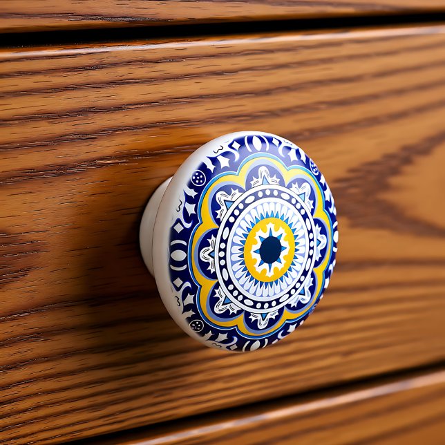 😍 Vackblått och gult Azulejos Knopp (Beautiful blue and yellow Azulejos, Ceramic Knob)