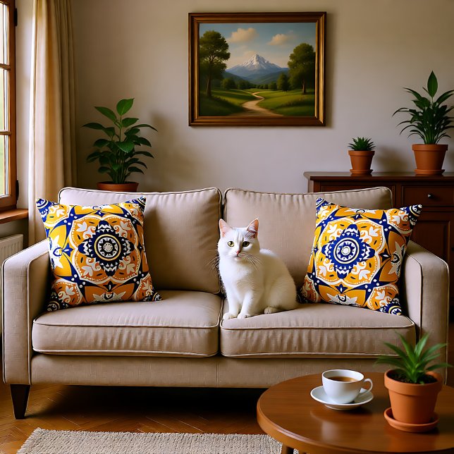 💛 💙 🤍 Vackblått och gult Azulejos Kudde (💛💙🤍 Beautiful blue and yellow Azulejos Throw Pillow)
