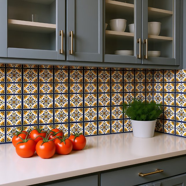 💛 🤍 Vackblått och gult Azulejos, Stone Kakelplatta (💛💙🤍 Beautiful blue and yellow Azulejos, Stone Ceramic Tile)