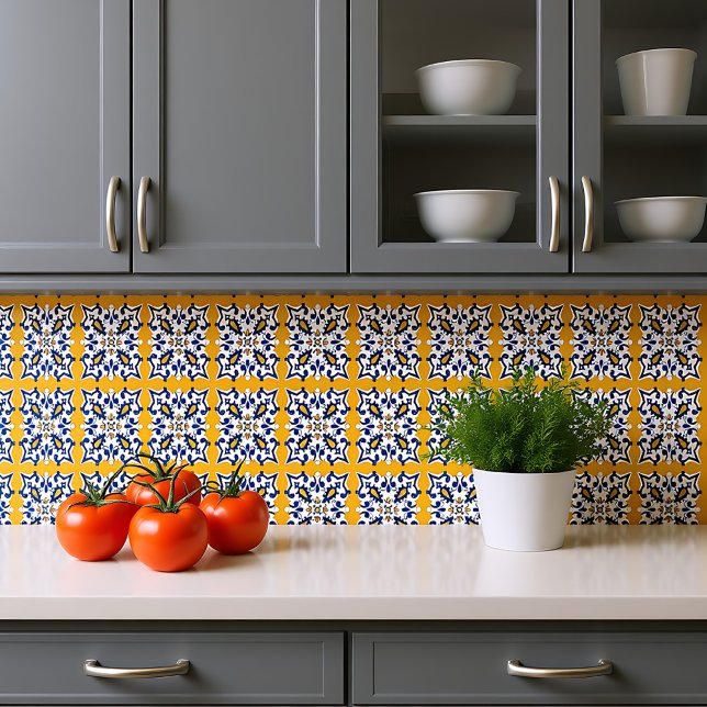 💙 Vackblått och gult Azulejos VIII Kakelplatta (💙💛 Beautiful blue and yellow Azulejos VIII, Ceramic Tile)