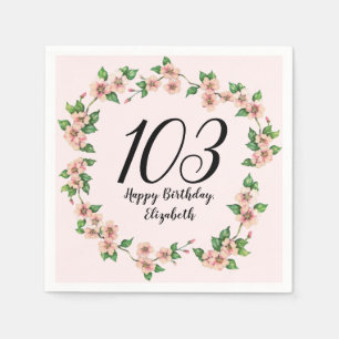 Vacker 103-års födelsedags rosafärgad blommig pappersservett