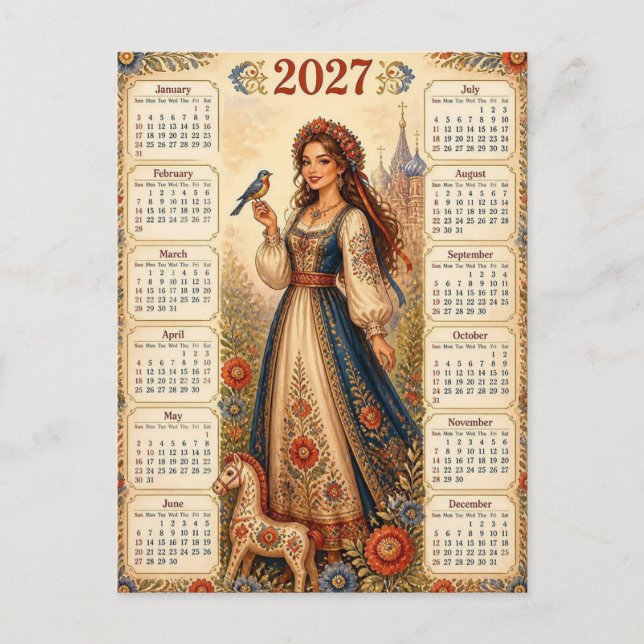 Vacker 2027-kalender vykort (Framsida)