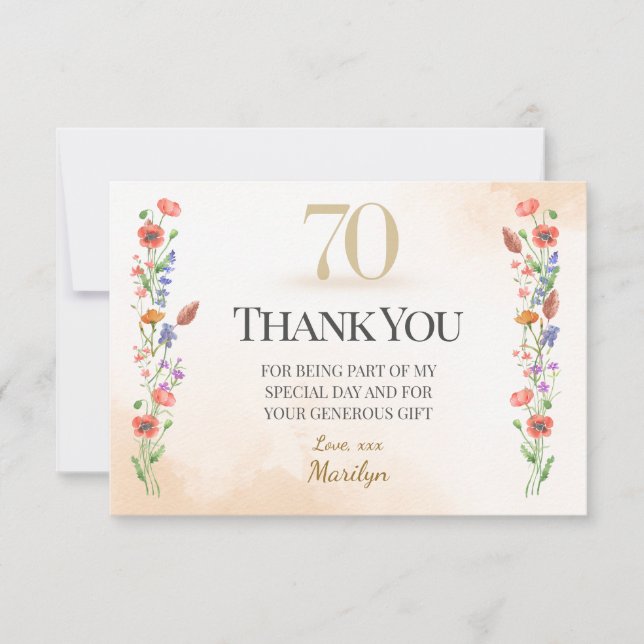 Vacker 70-årsdag – Wildflower-design Tack Kort (Framsida)