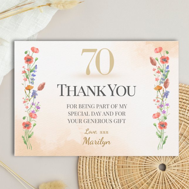 Vacker 70-årsdag – Wildflower-design Tack Kort (Skapare uppladdad)
