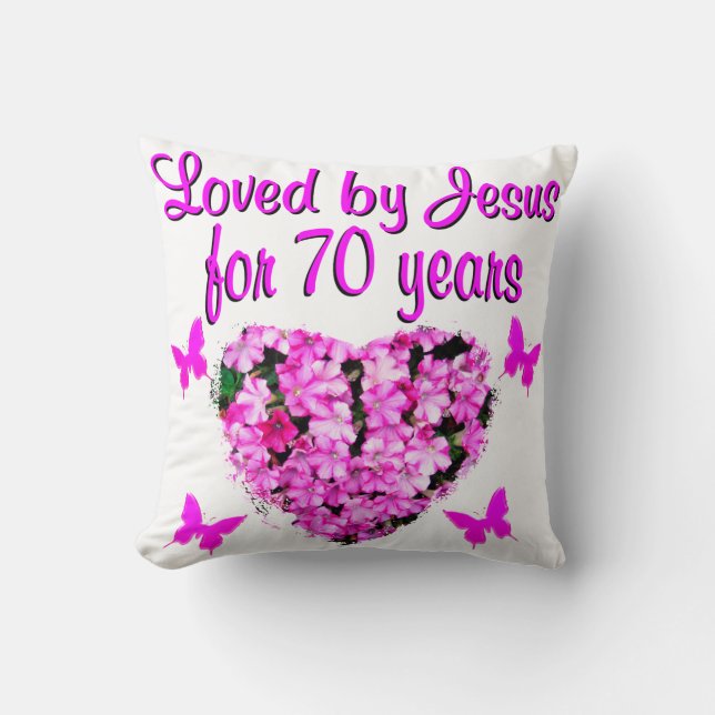 VACKER 70-ÅRSFÖDELSEDAGSDEKORATION MED ROSA BLOMMO KUDDE (Framsida)