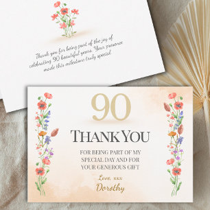 Vacker 90-årsdag – Wildflower-design Tack Kort