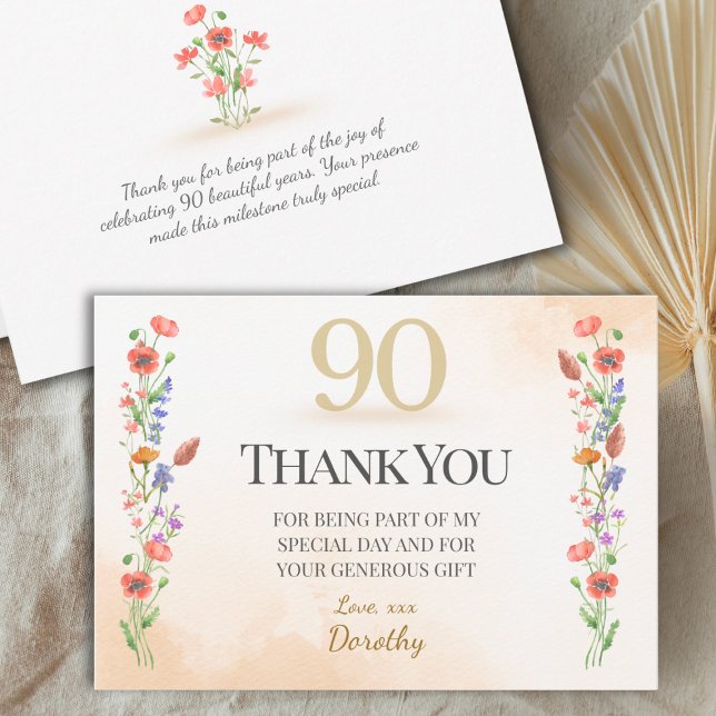 Vacker 90-årsdag – Wildflower-design Tack Kort (Skapare uppladdad)