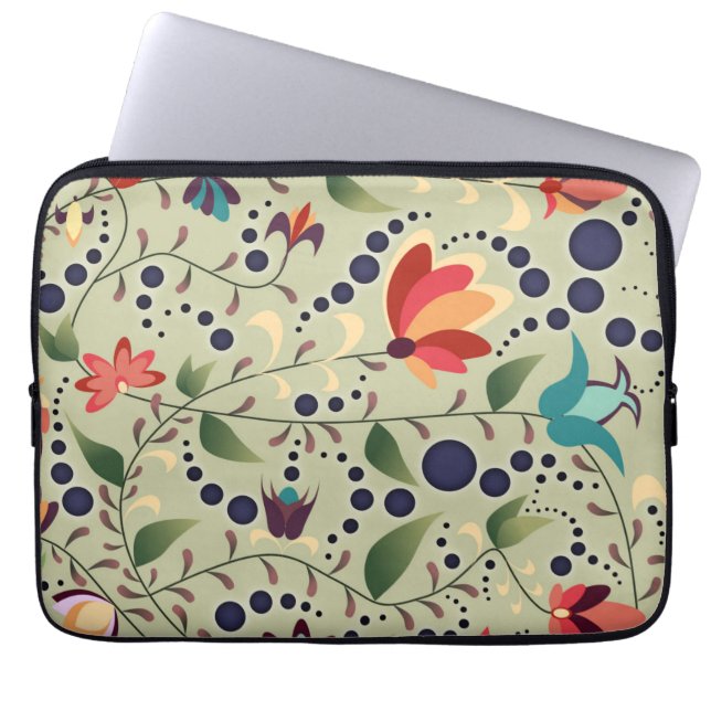 Vacker abstrakt blommönster på salvia grön laptop fodral (Framsidan)