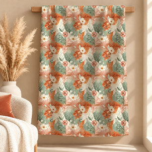 Vacker Abstrakt Boho Blommor Jordiga Toner Filta Fleecefilt