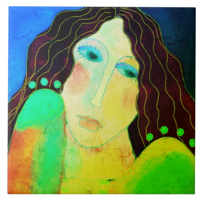 Vacker abstrakt digital porträtt av en kvinna kakelplatta (Framsidan)