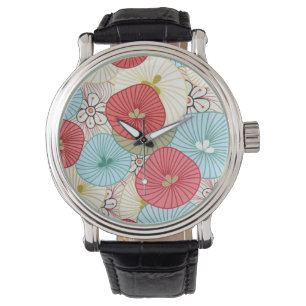 Vacker Abstrakt Färgrik Livlig Blommig Mönster Armbandsur