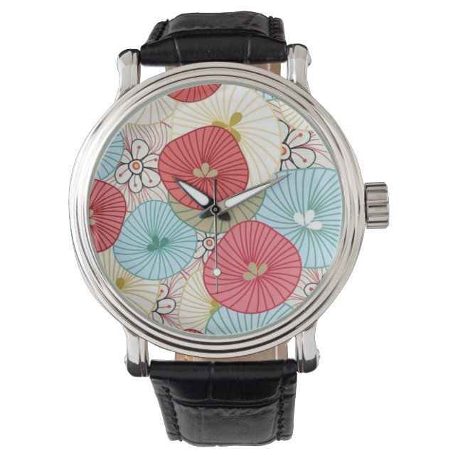 Vacker Abstrakt Färgrik Livlig Blommig Mönster Armbandsur (Framsida)