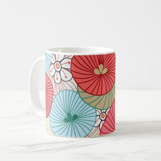 Vacker Abstrakt Färgrik Livlig Blommig Mönster Kaffemugg (Framsida vänster)