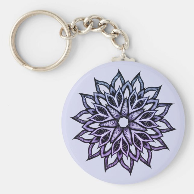 Vacker Abstrakt Flower Violet Nyckelring (Framsidan)