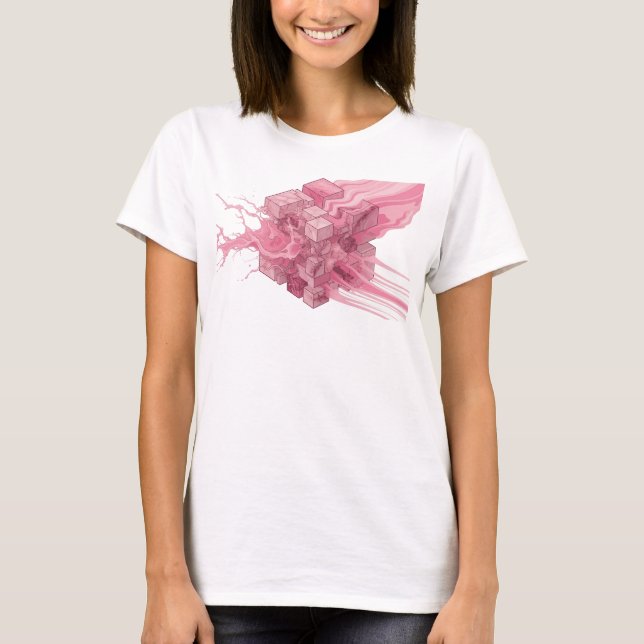 Vacker Abstrakt Rosa Kub Design Anpassad Skapelse T Shirt (Framsida)