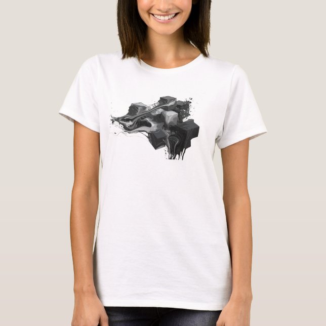 Vacker Abstrakt T-Shirt Med Trendiga Guld Kuber (Framsida)