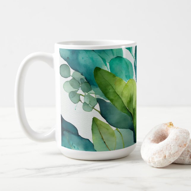 Vacker, Abstrakt Teal, Grön, Smaragd, Botanisk Kaffemugg (Med munk)