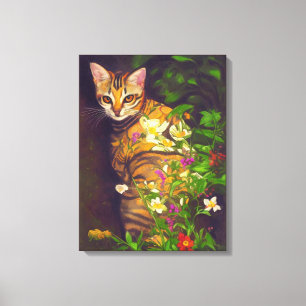Vacker Abyssinian Cat i Midnight Garden Canvastryck