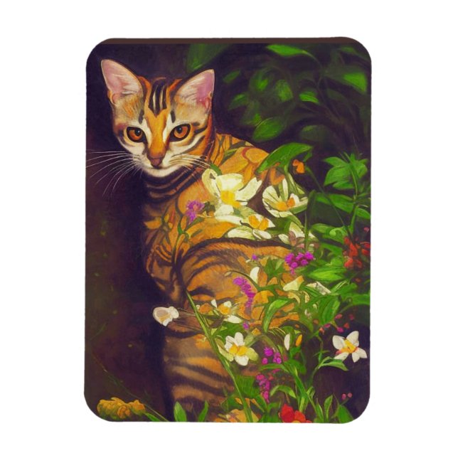 Vacker Abyssinian Cat i Midnight Garden Magnet (Vertikal)