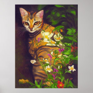Vacker Abyssinian Cat i Midnight Garden Poster