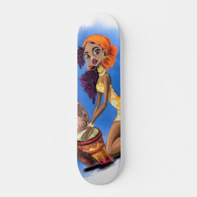 Vacker African Drummer Girl Skateboard (Framsida)