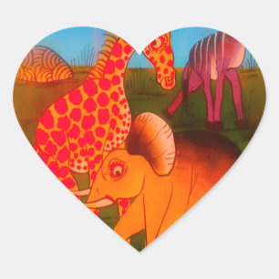 Vacker afrikansk elefant Giraffe animal safari Hjärtformat Klistermärke