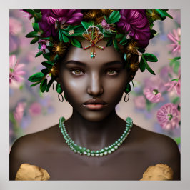 Vacker afrikansk kvinna med blommor poster