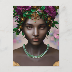 Vacker afrikansk kvinna med blommor vykort