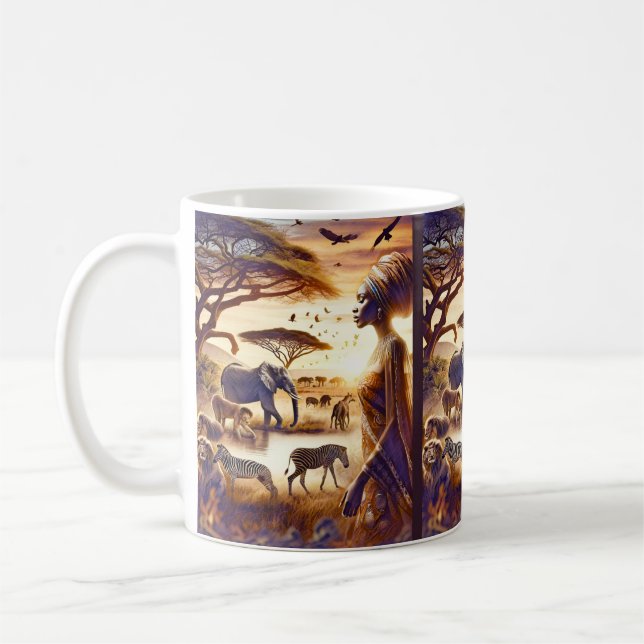 Vacker afrikansk kvinna med djur kaffemugg (Vänster)