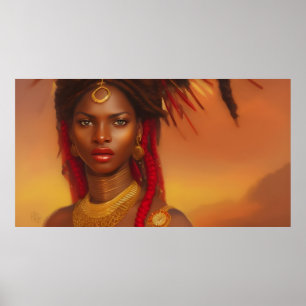 Vacker afrikansk kvinna röd guld poster