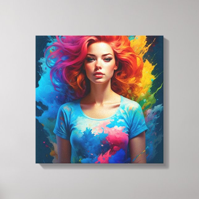 Vacker Ai Art Woman Colorful Canvastryck (Framsida)