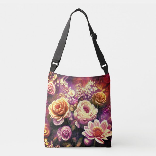 Vacker akryl blommönster crossbody väska (Framsida)