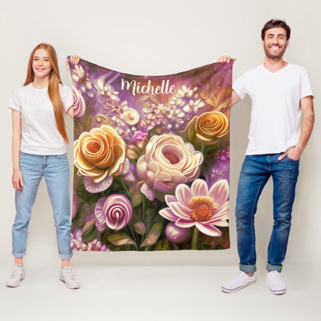 Vacker akrylblomma Mönster Fleece Blanket (På plats)