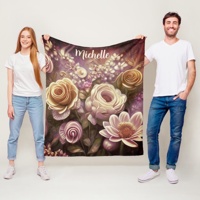 Vacker akrylblomma Mönster Fleece Blanket (På plats)