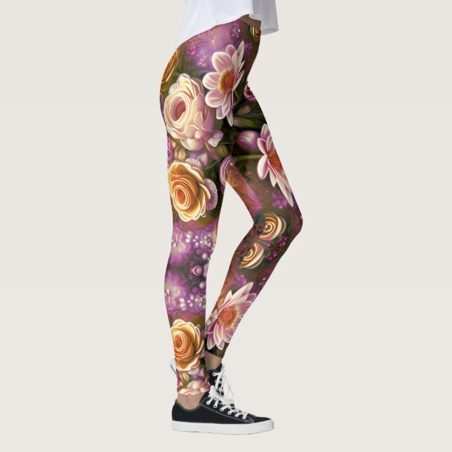 Vacker akrylblomma Mönster Leggings (Höger)