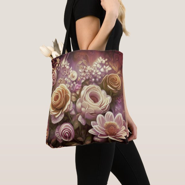 Vacker akrylisk blomma Mönster Tote Bag Tygkasse (Närbild)