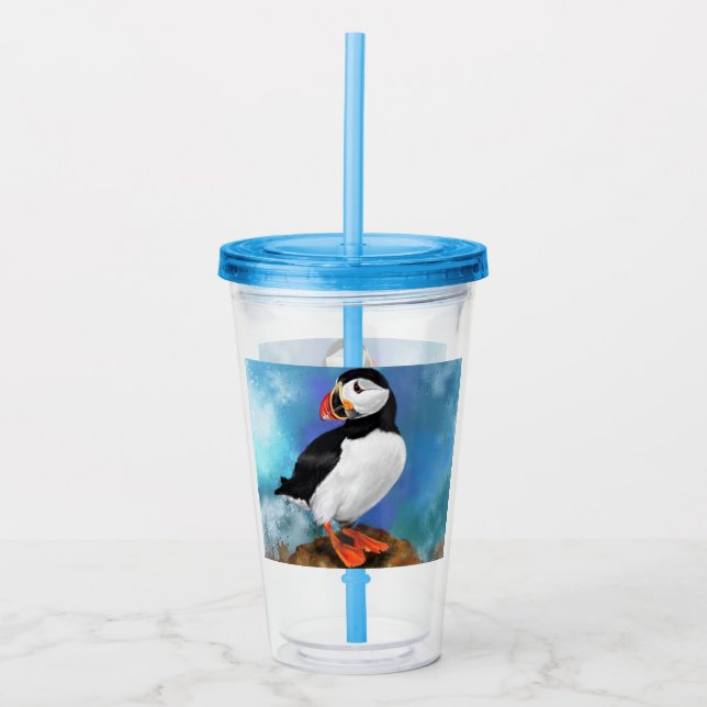 Vacker akrylisk tumlare Atlantic Puffin Bird Take Away Mugg (Framsida)