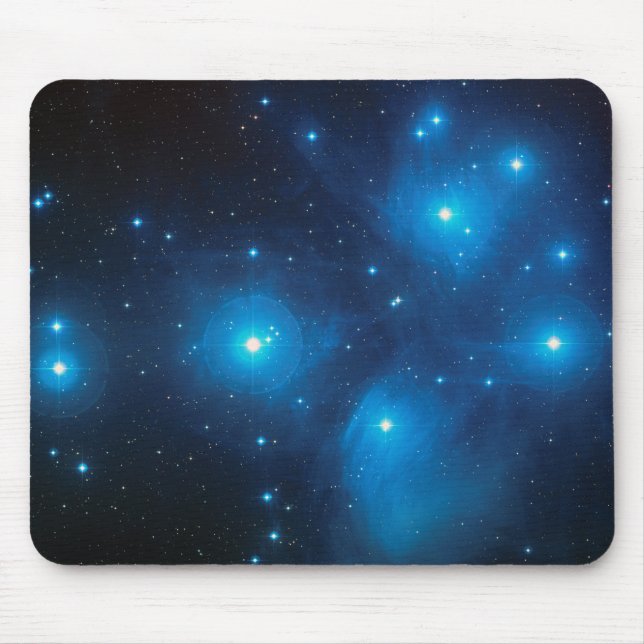 Vacker akvablå stjärnbild Plejaderna Celestial Musmatta (Framsidan)