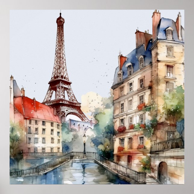 Vacker akvarell av Paris-resa Poster (Framsidan)
